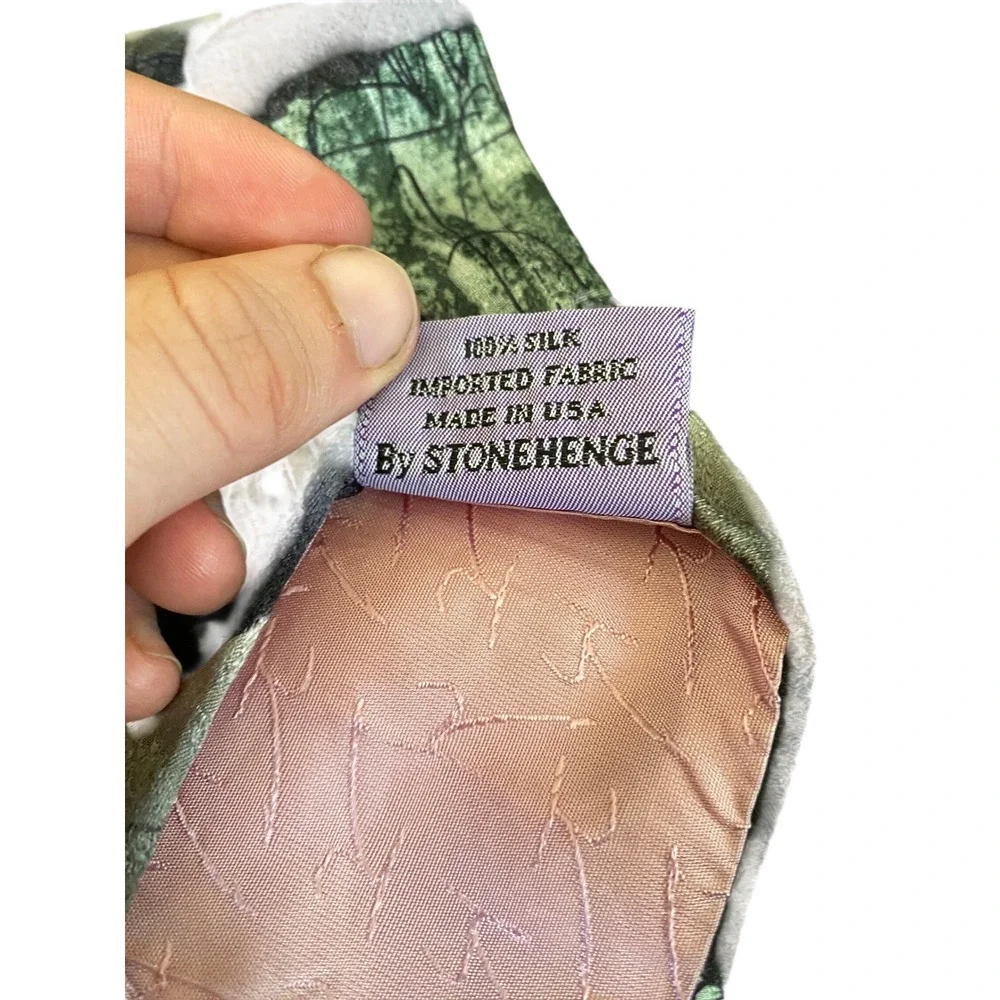 Jimmy Z‎ Brett Favre Collection One Silk Tie Stonehenge Abstract Green Grey USA